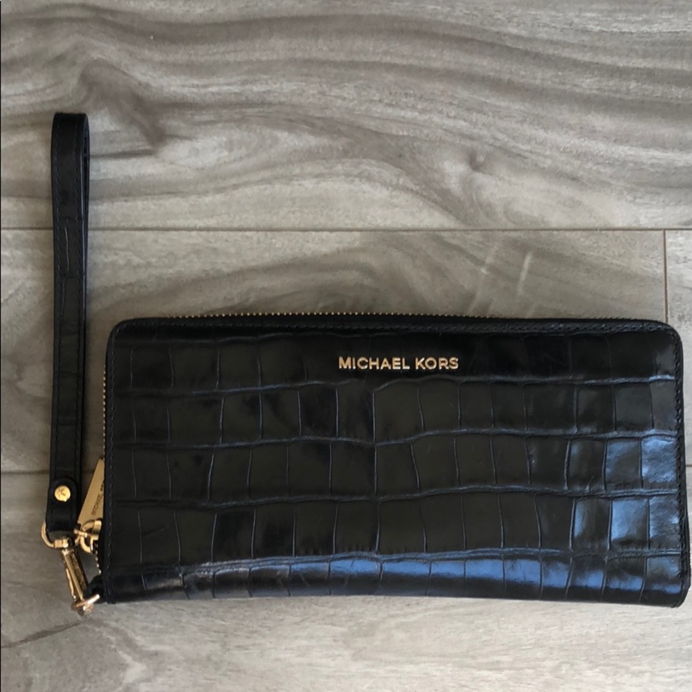 Michael Kors Croc Embossed Black Wallet Wristlet